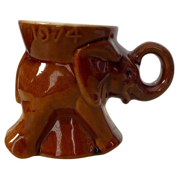 Frankoma GOP Republican Elephant Mug 1974 Brown Political Coffee Cup USA Pottery - Picture 2 of 6